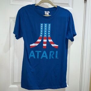 Atari logo retro graphic tee shirt Sz M stars n stripes gaming cotton blend